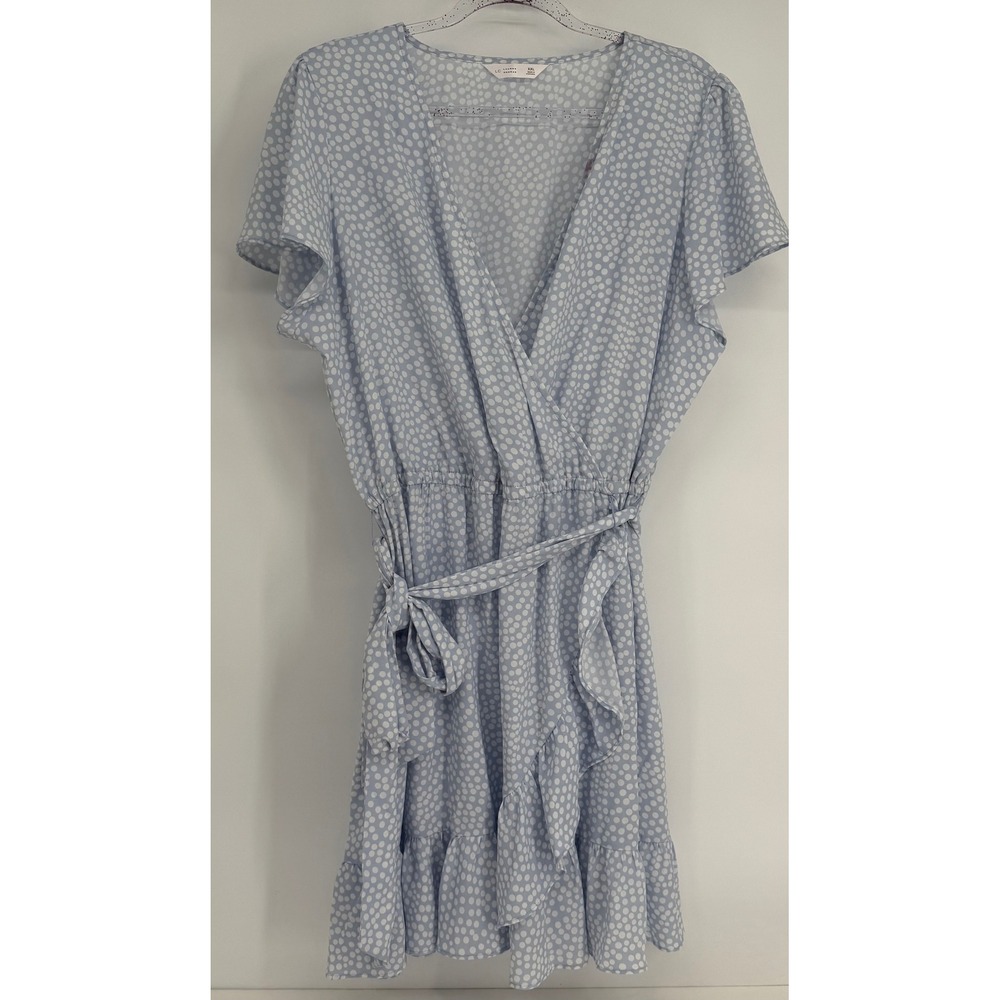 LC Lauren Conrad Blue Polka Dot Faux Wrap Ruffle Mini Dress Womens Sz XXL